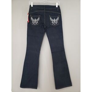 NEW Embroidered Rhinestone BONGO y2k vintage 90s flare jeans dark wash juniors 3